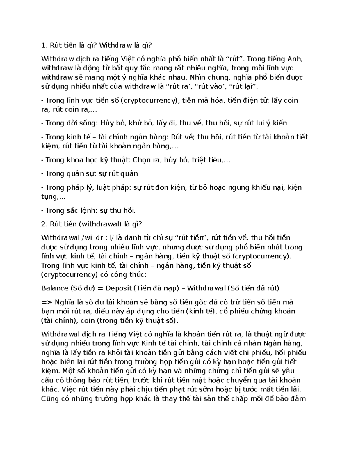 Khái niệm Rút Tiền và Withdrawal trong Tài Chính - Studocu