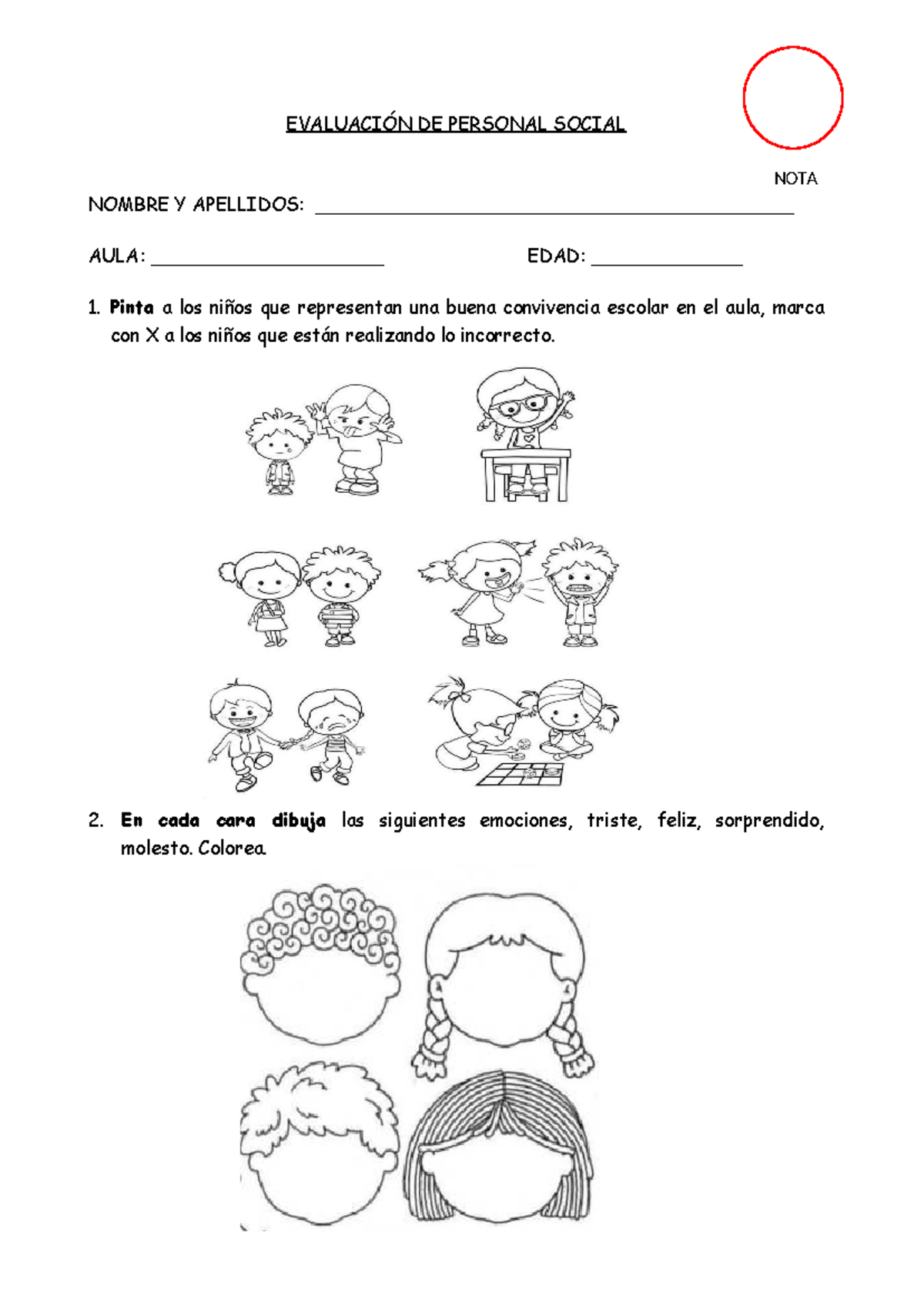 Evaluación de Personal Social - 5 Años - Document Preview