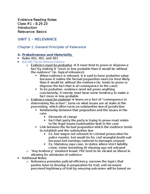 Evidence 404 Overview & Character Evidence Class #5 Notes - Studocu
