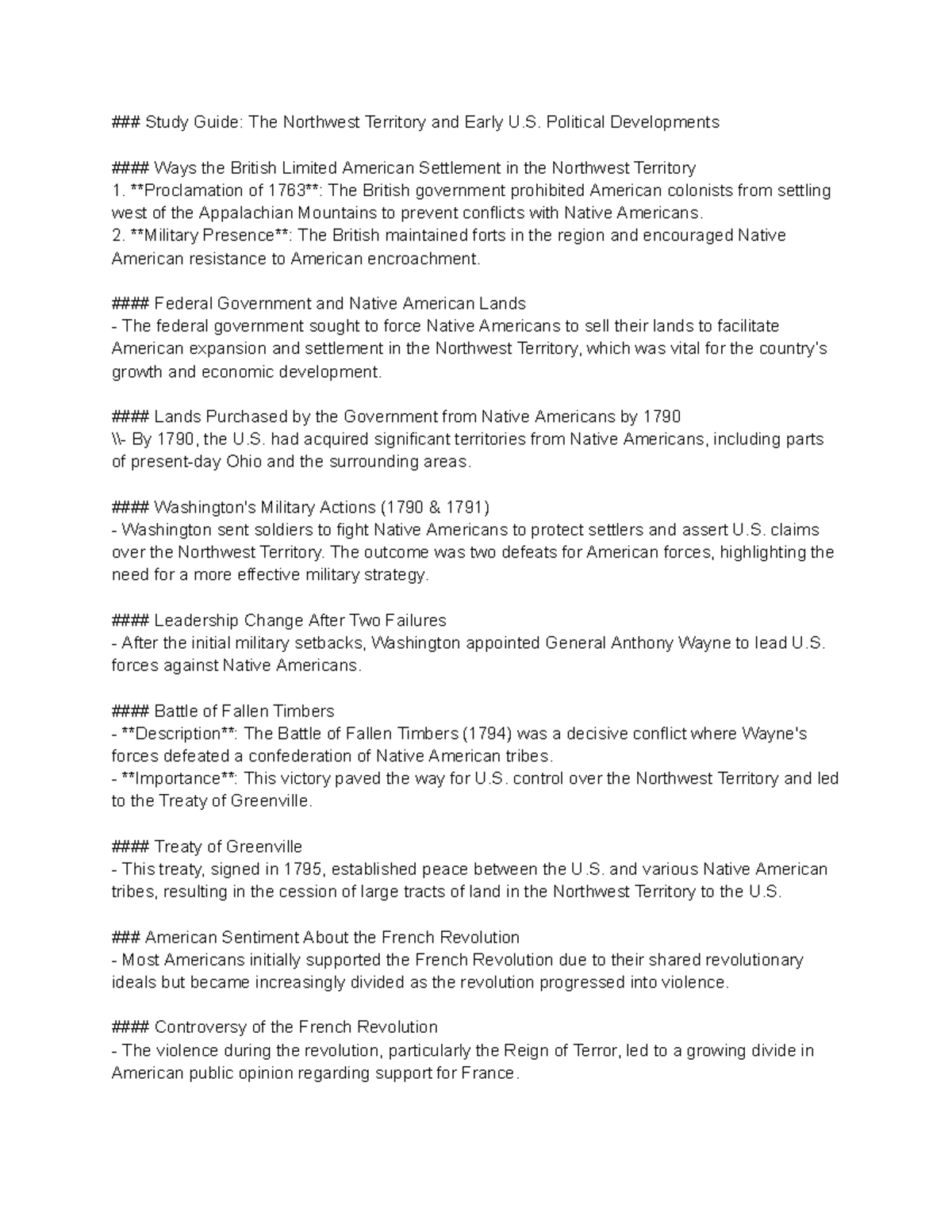Study Guide: U.S. Political Developments & the Northwest Territory ...