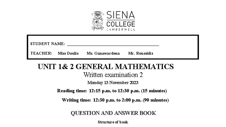 2023 Year 11 General Mathematics S2 Exam 2 Questions and Answers - Studocu