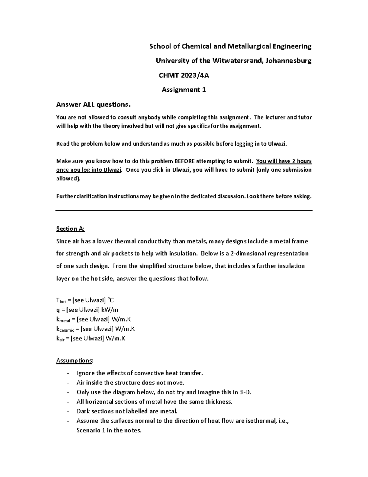 CHMT9156 Assignment 1: Heat Transfer Analysis and Calculations - Studocu