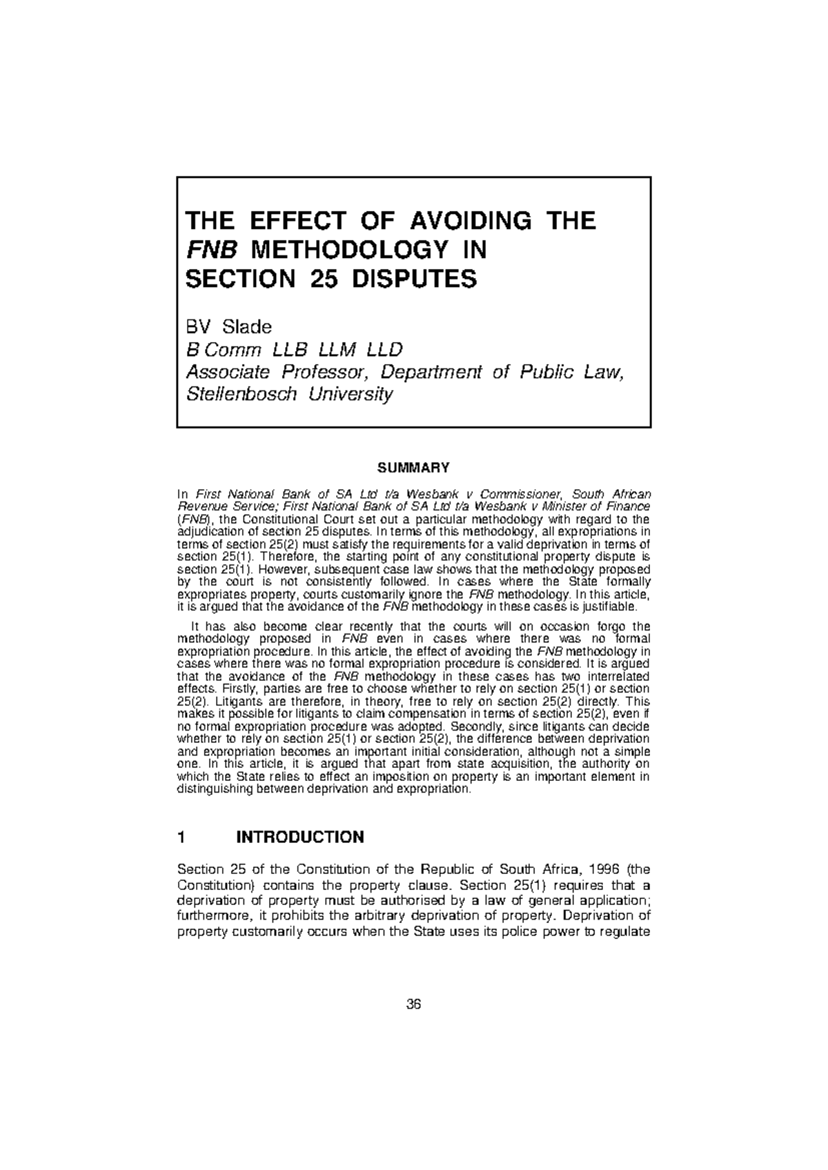 FNB Methodology's Impact on Section 25 Disputes: A Legal Analysis - Studocu