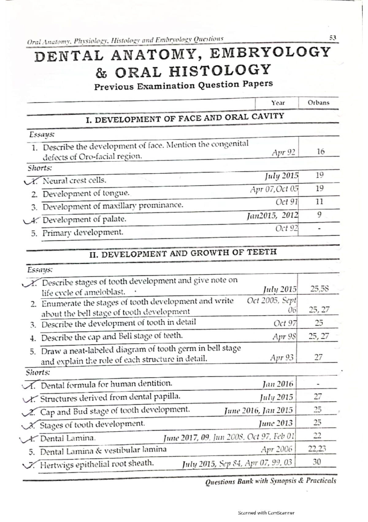 DADH Oral Anatomy, Physiology, Histology & Embryology Questions Bank ...