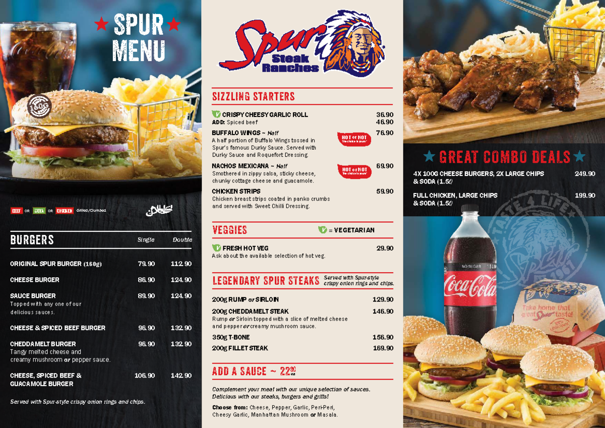 Spur Menu: Sizzling Starters & Delicious Burgers - Advertisements of NY ...