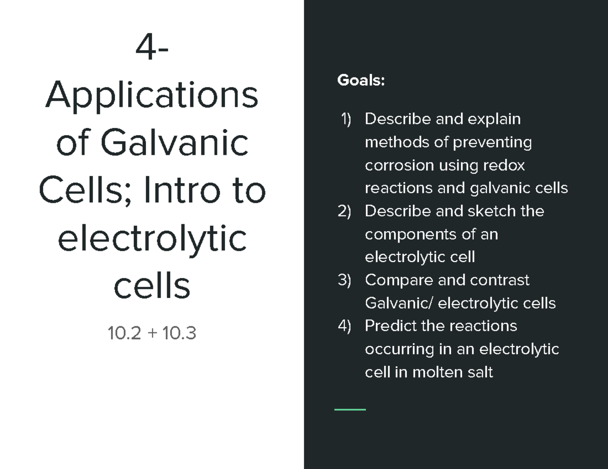 4- Applications of Galvanic Cells Electrolytic Cells - 4- Applications ...