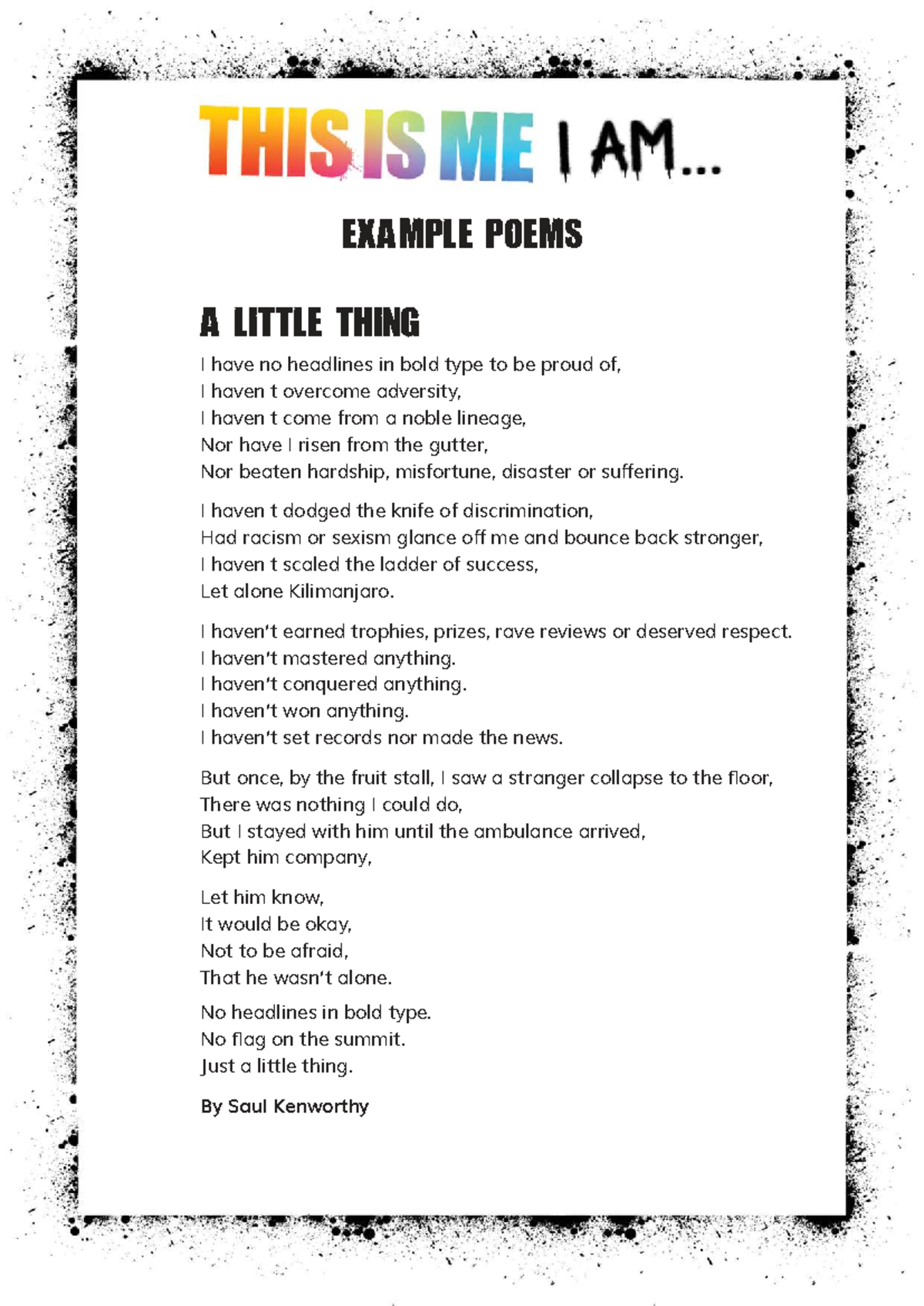 2626 this is me i am example poems - a little thing I have no headlines ...