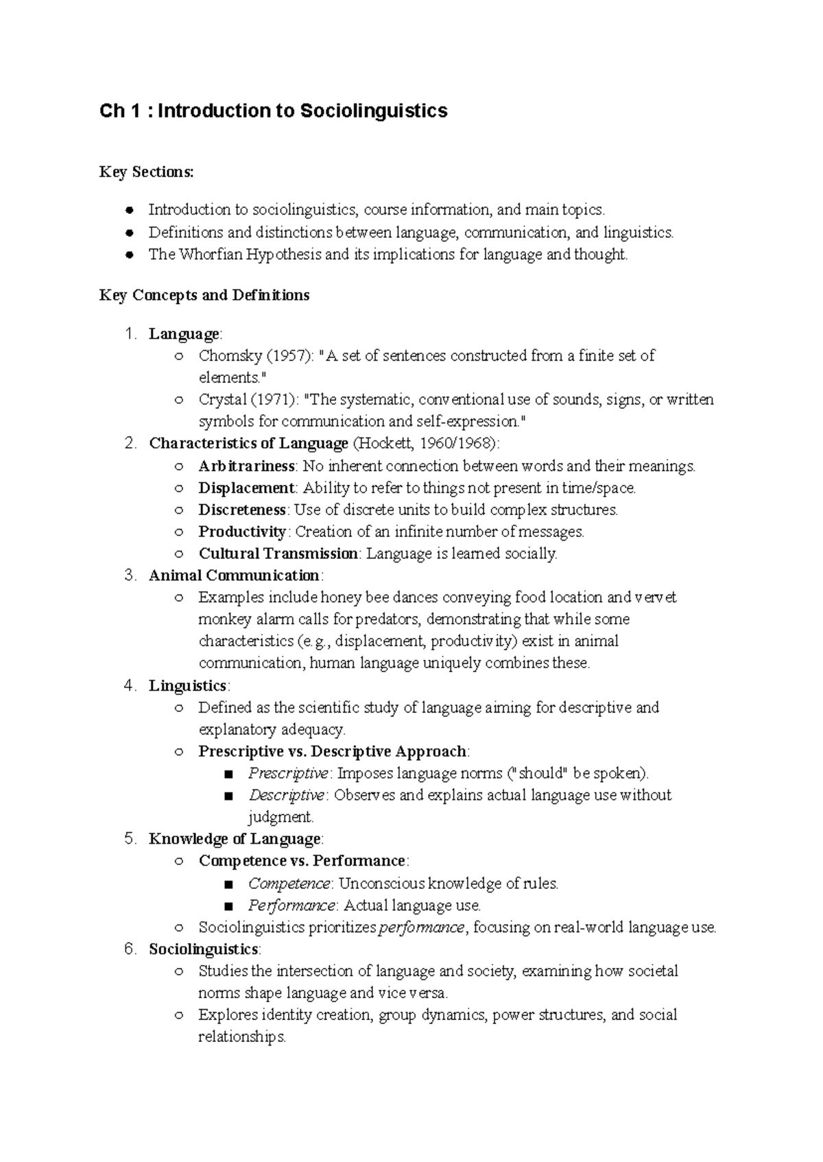 SL - Ch. 1-13: Lecture & Seminar Notes on Sociolinguistics - Studeersnel