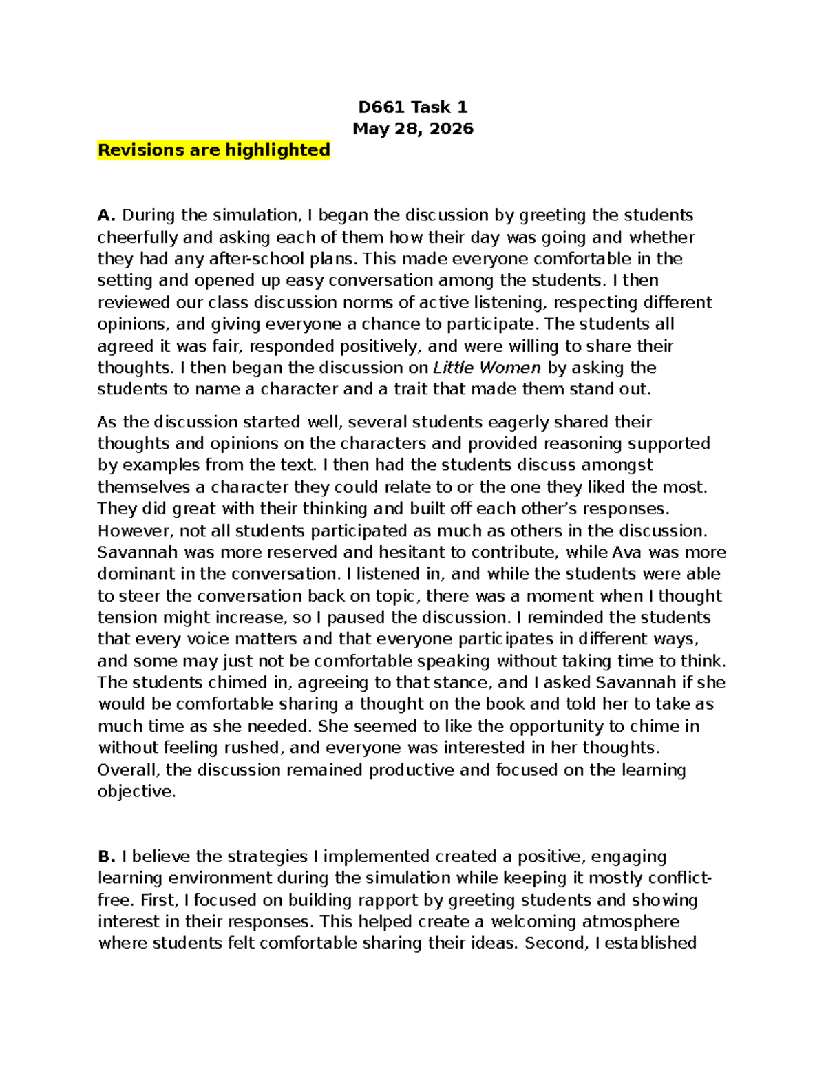 D661 Task 1 Revision: Enhancing Student Engagement in Discussions - Studocu