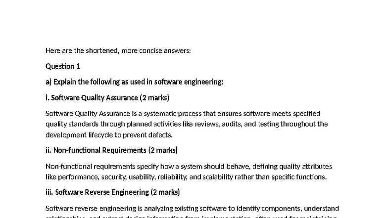 DSE SE - Concise Answers for Software Engineering Concepts - Studocu
