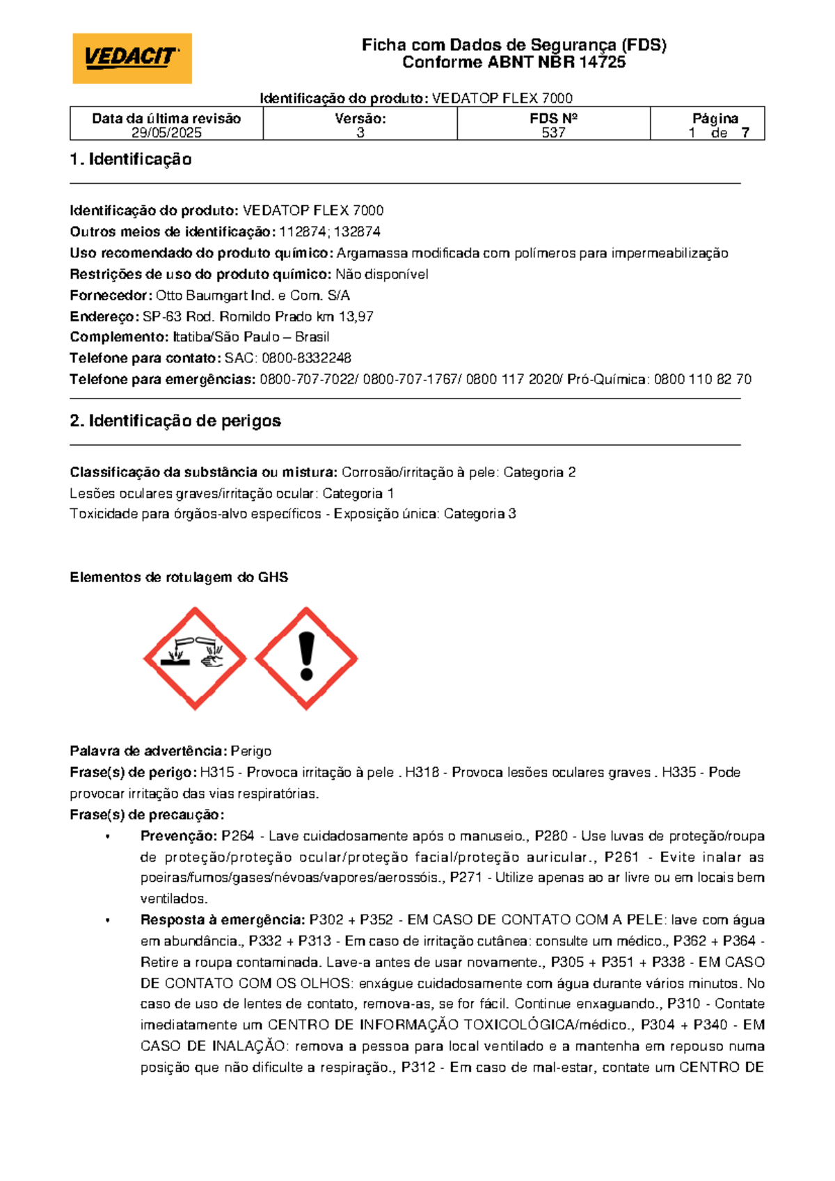 Ficha de Dados de Segurança (FDS) - VEDATOP FLEX conforme ABNT NBR ...
