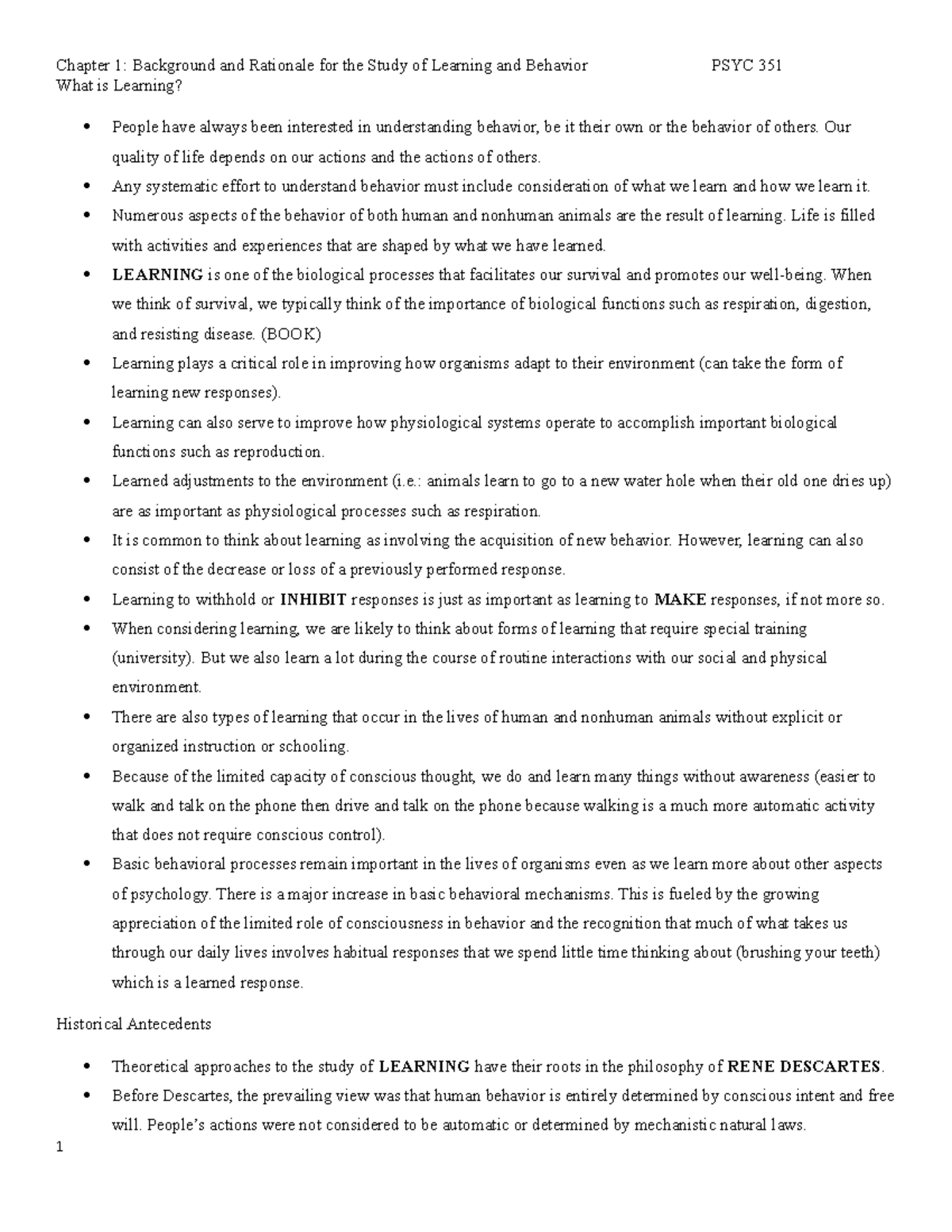 Chapter 1 in learning - Lecture notes 1 - Chapter 1: Background and ...