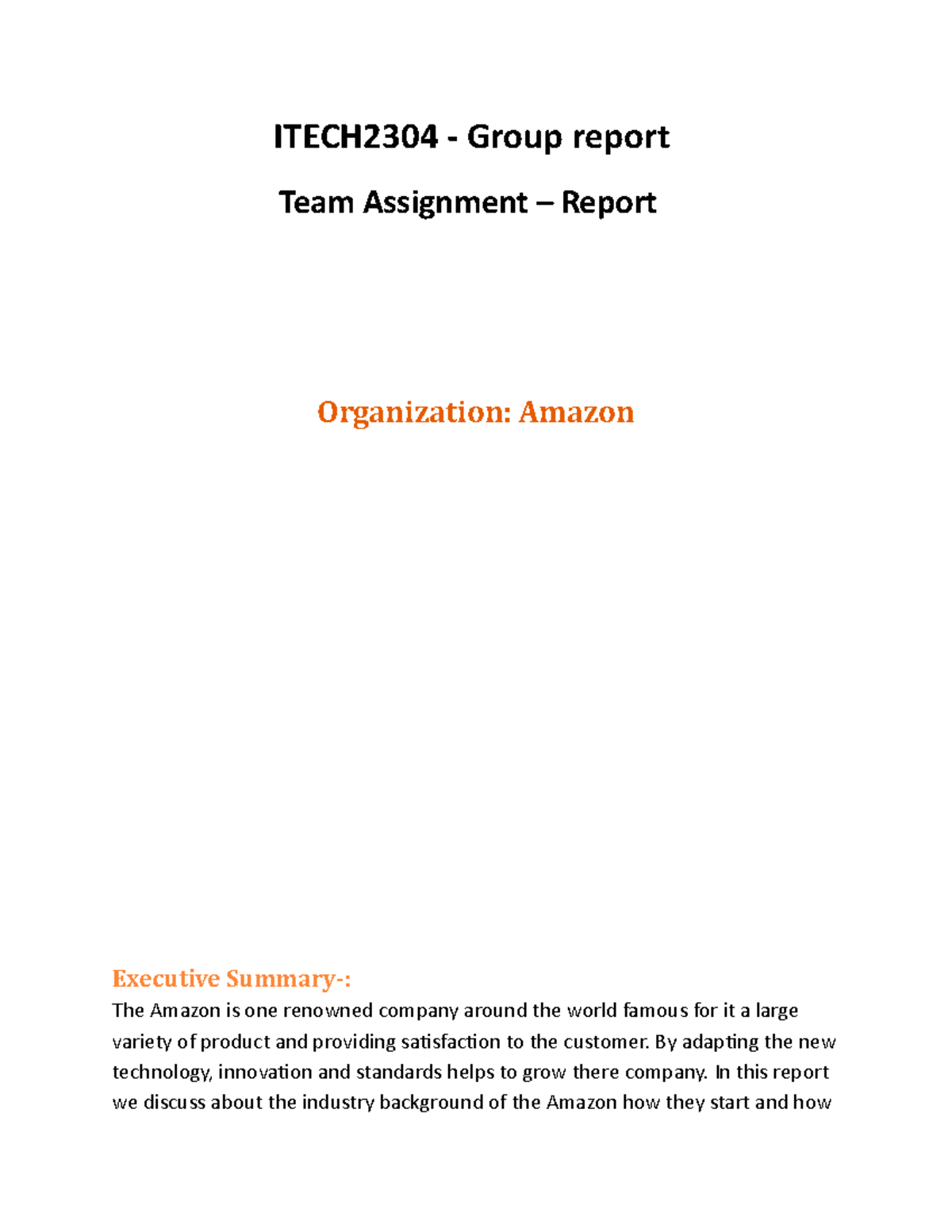 Amazon final assignment - ITECH2304 - Group report Team Assignment ...