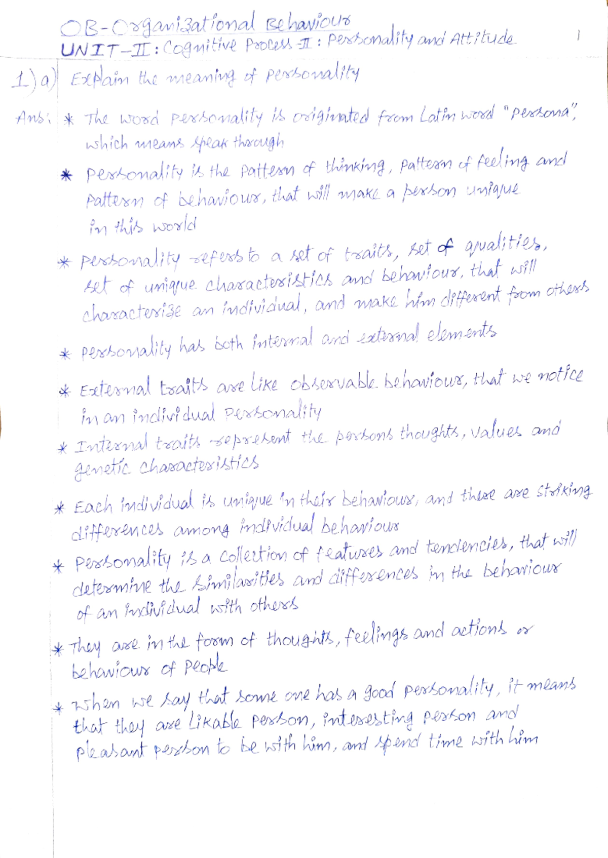 OB Unit-2 Q&A Study Notes - Studocu