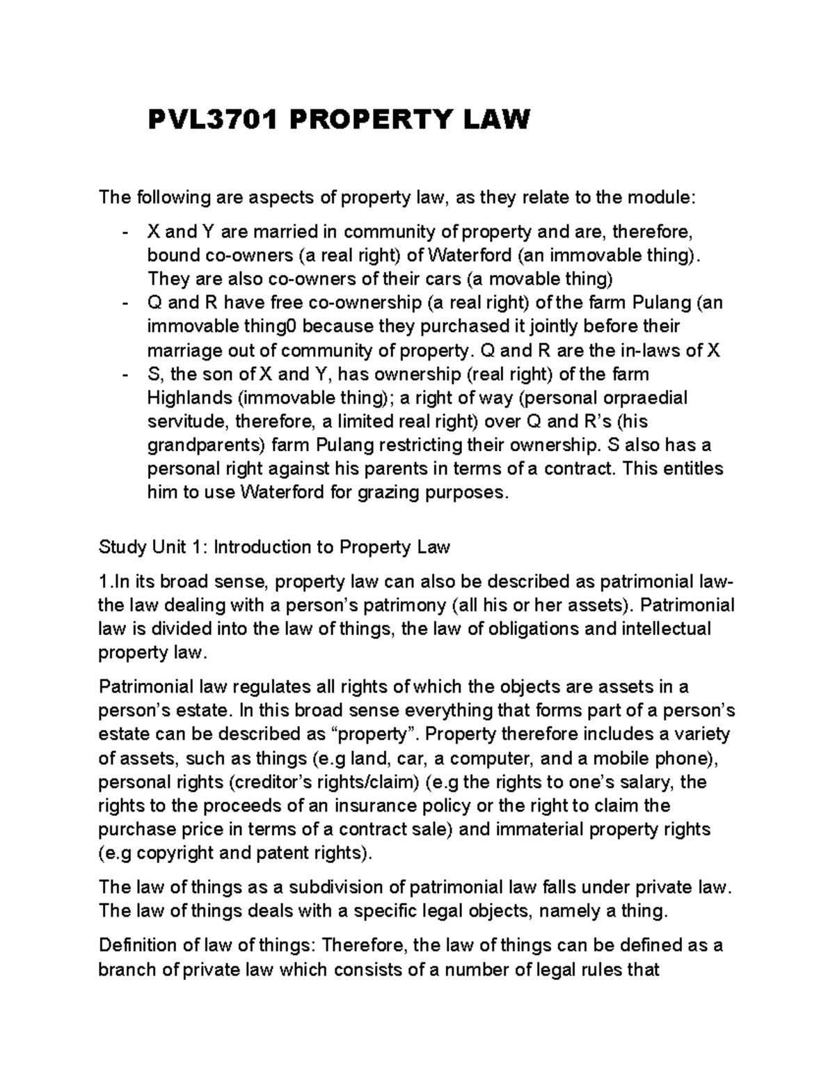 PVL3701 Final Exam Notes on Property Law: Key Concepts & Definitions ...