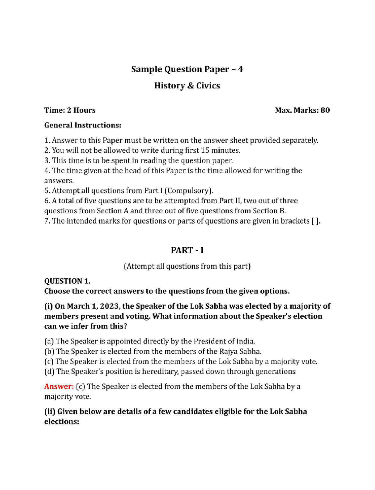 History 4: Sample Question Paper & Important Notes for Exam - Studocu