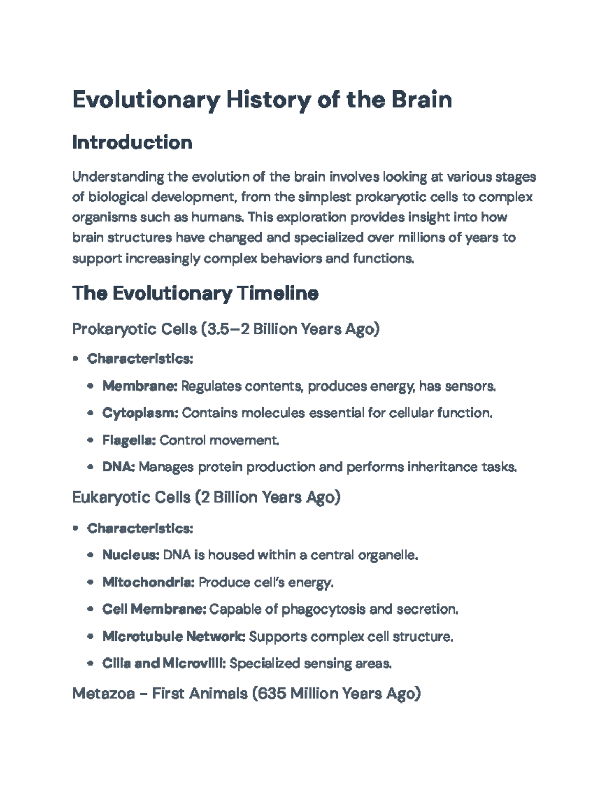 Evolution of the Brain: Key Developments Over Millions of Years - Studocu