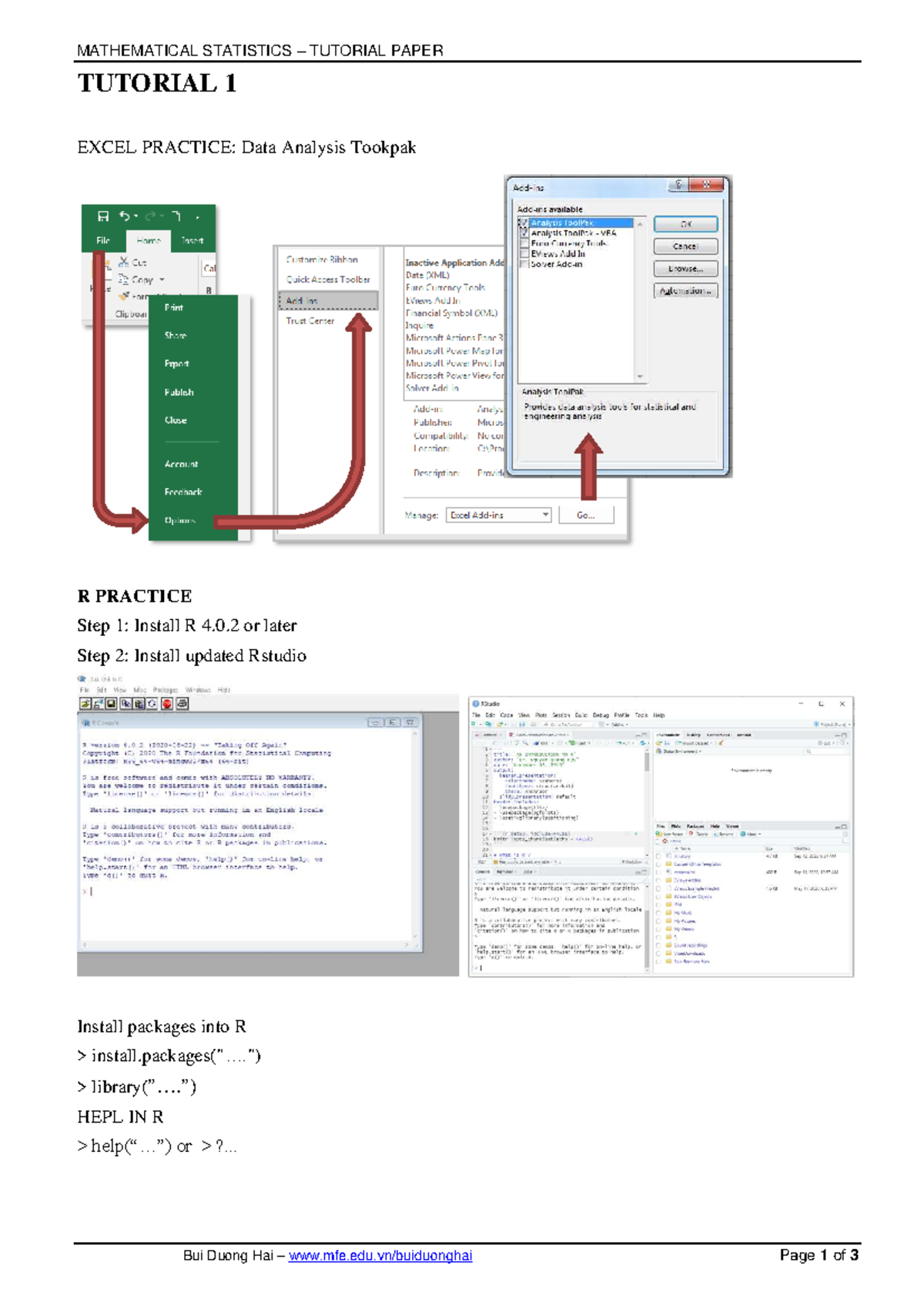 MStat Tutorial 1: Excel Practice & Data Analysis Techniques - Studocu