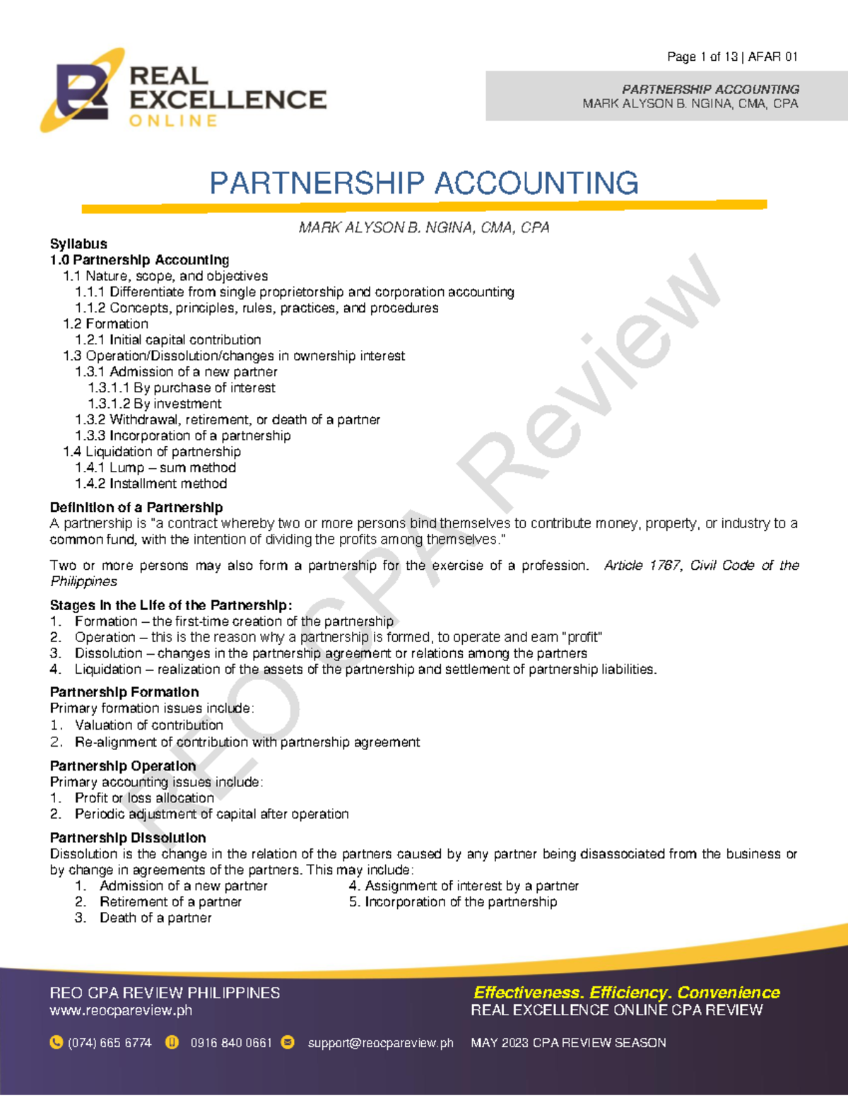 Partnership Accounting Overview - AFAR.01 CPA Review Notes - Studocu