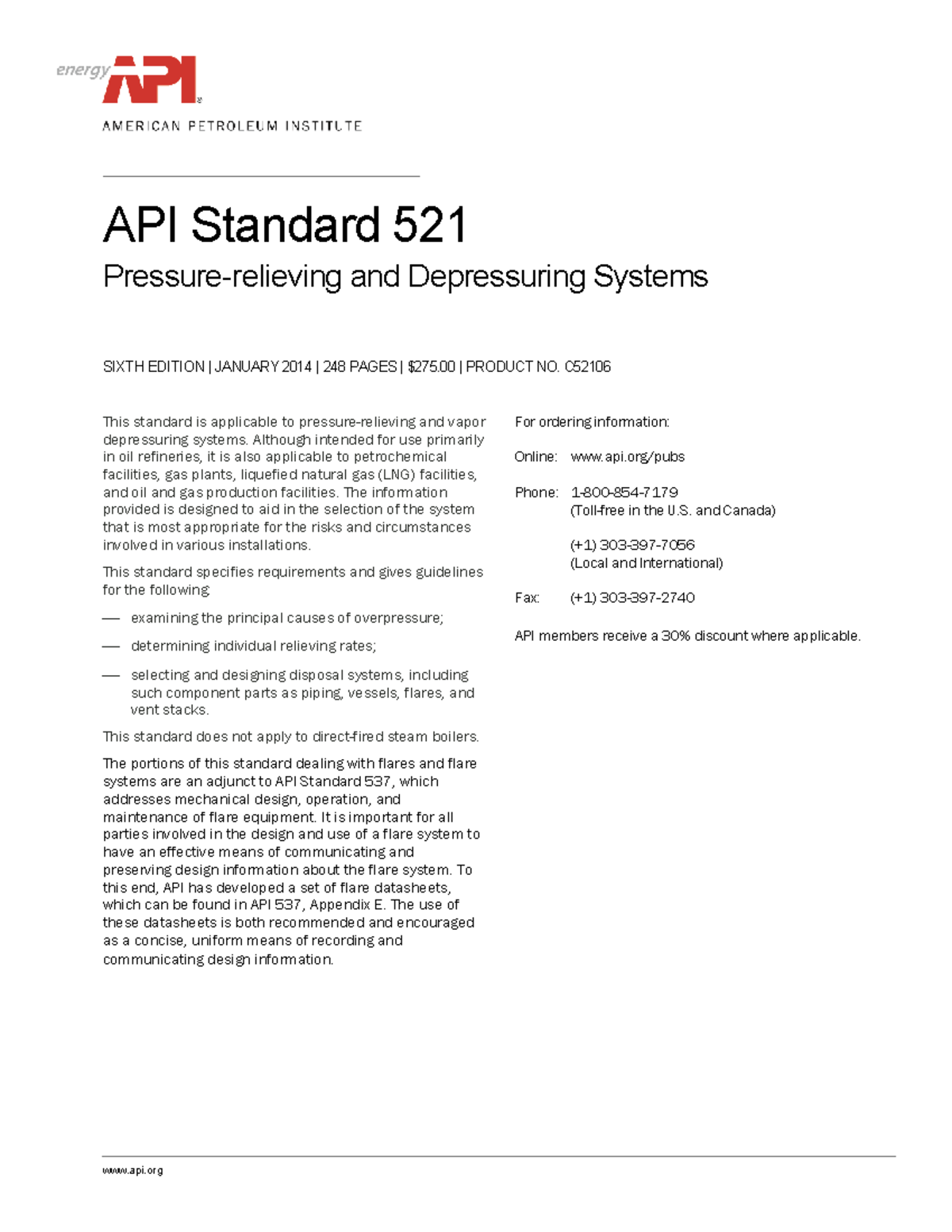 API 521 Pressure-Relieving and Depressuring Systems: 6th Edition ...