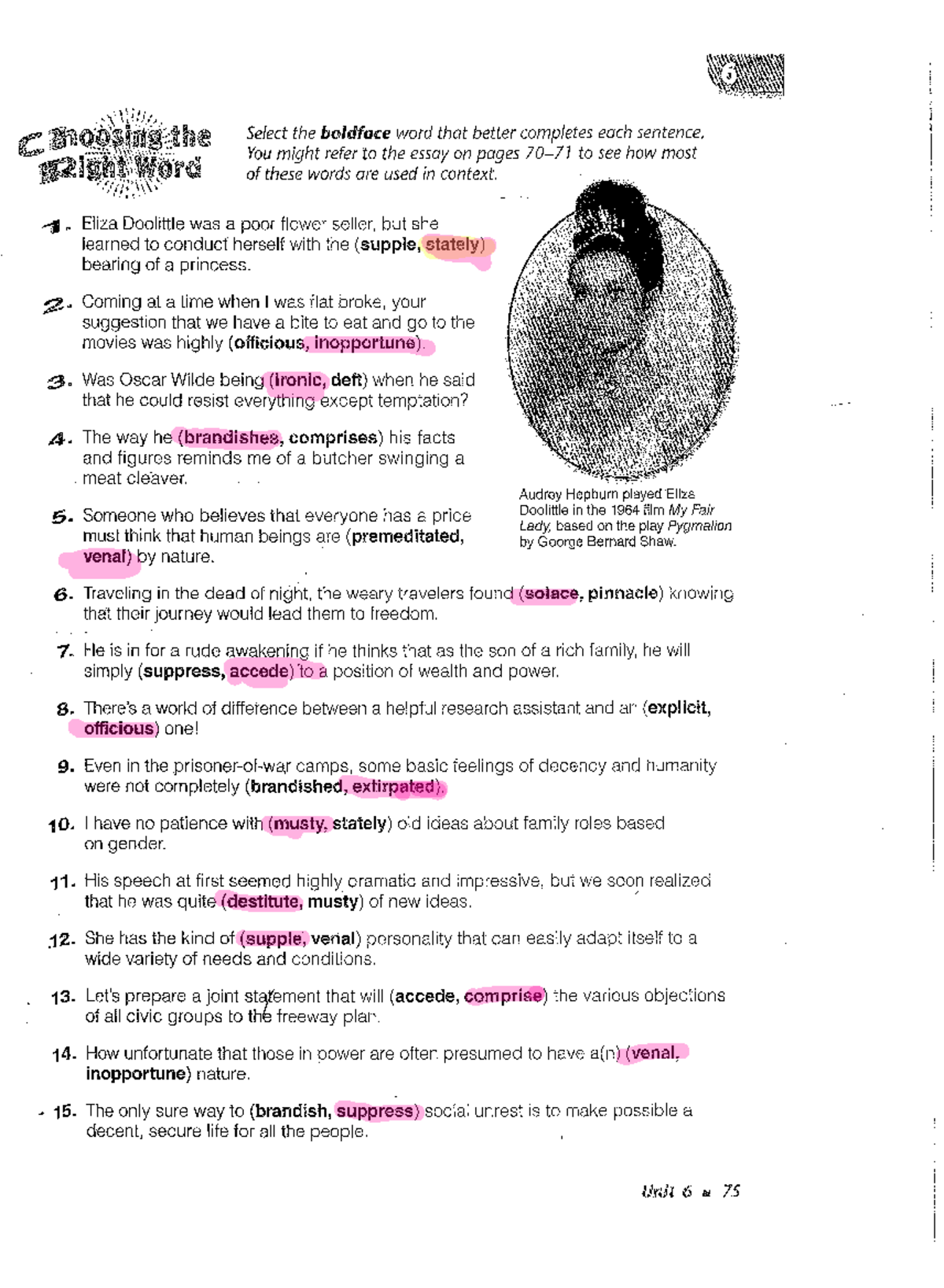 Unit 6 Vocabulary Activities and Writing Assignments - Studocu