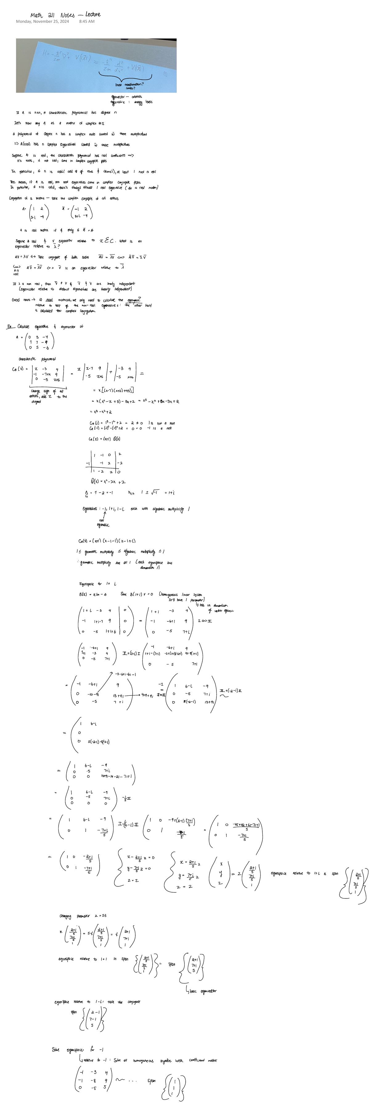 Eigenvalues and vectors - Math 211 Notes Lecture Monday November 25 ...