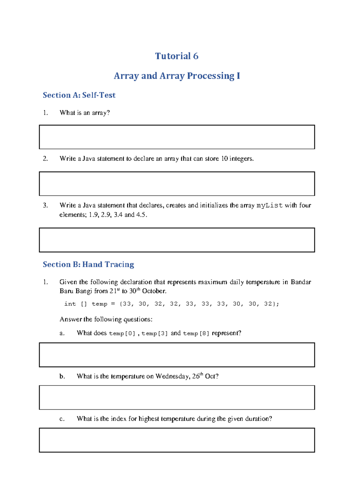 Tutorial 6 - Array I - Tutorial 6 Array and Array Processing I Section ...