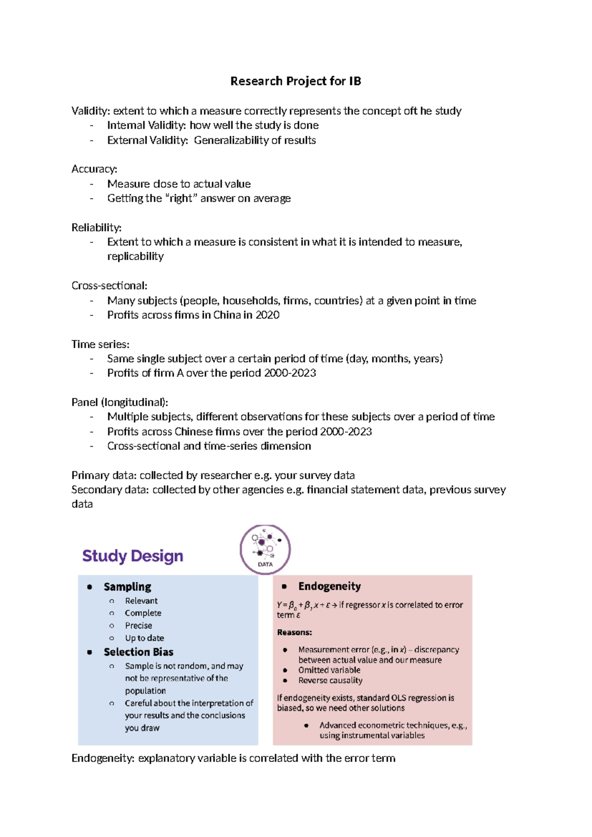Research Project Notes for IB: Validity, Reliability, and Regression ...
