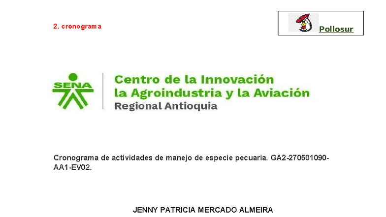 Cronograma de Actividades de Manejo Pecuario - FICHA 3134599 - Studocu