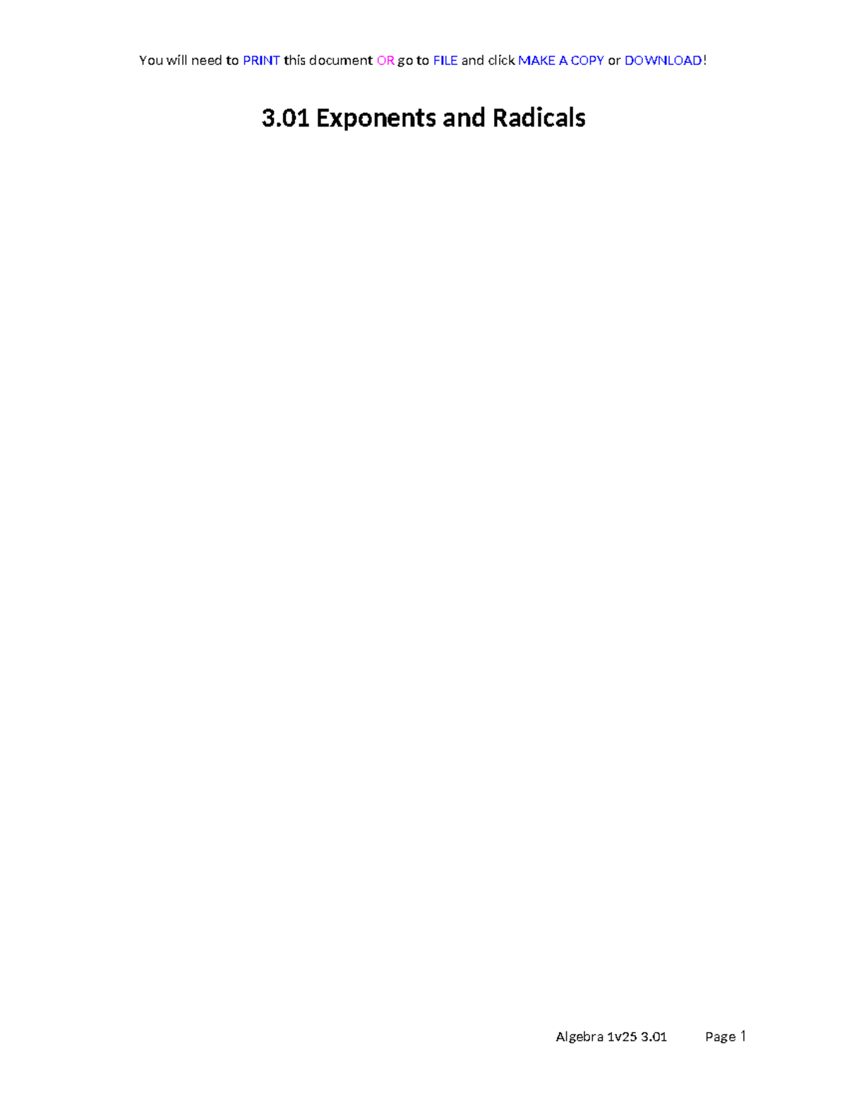 3.01 Exponents and Radicals: Concepts and Practice Guide - 3 Exponents ...