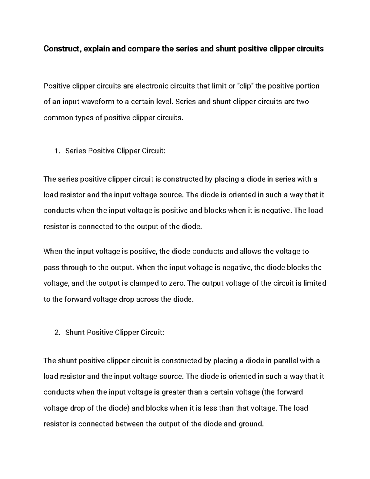 Constructing and Comparing Series & Shunt Positive Clipper Circuits ...