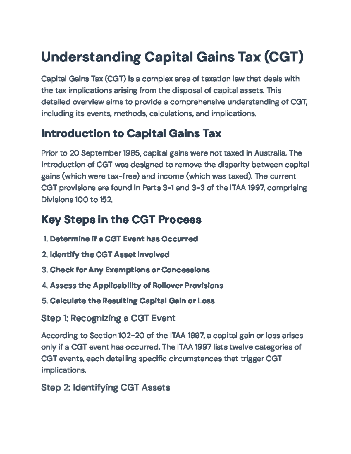 Comprehensive Overview of Capital Gains Tax (CGT) and Its Implications ...