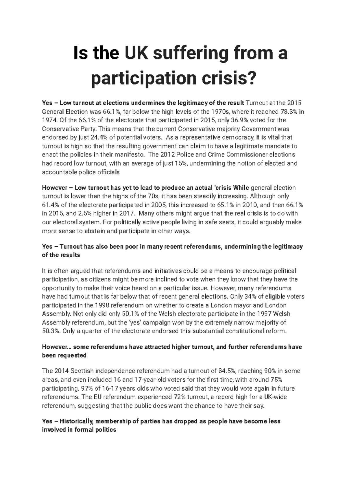 Is there a Democratic Deficit in the UK - In the UK there has been a ...