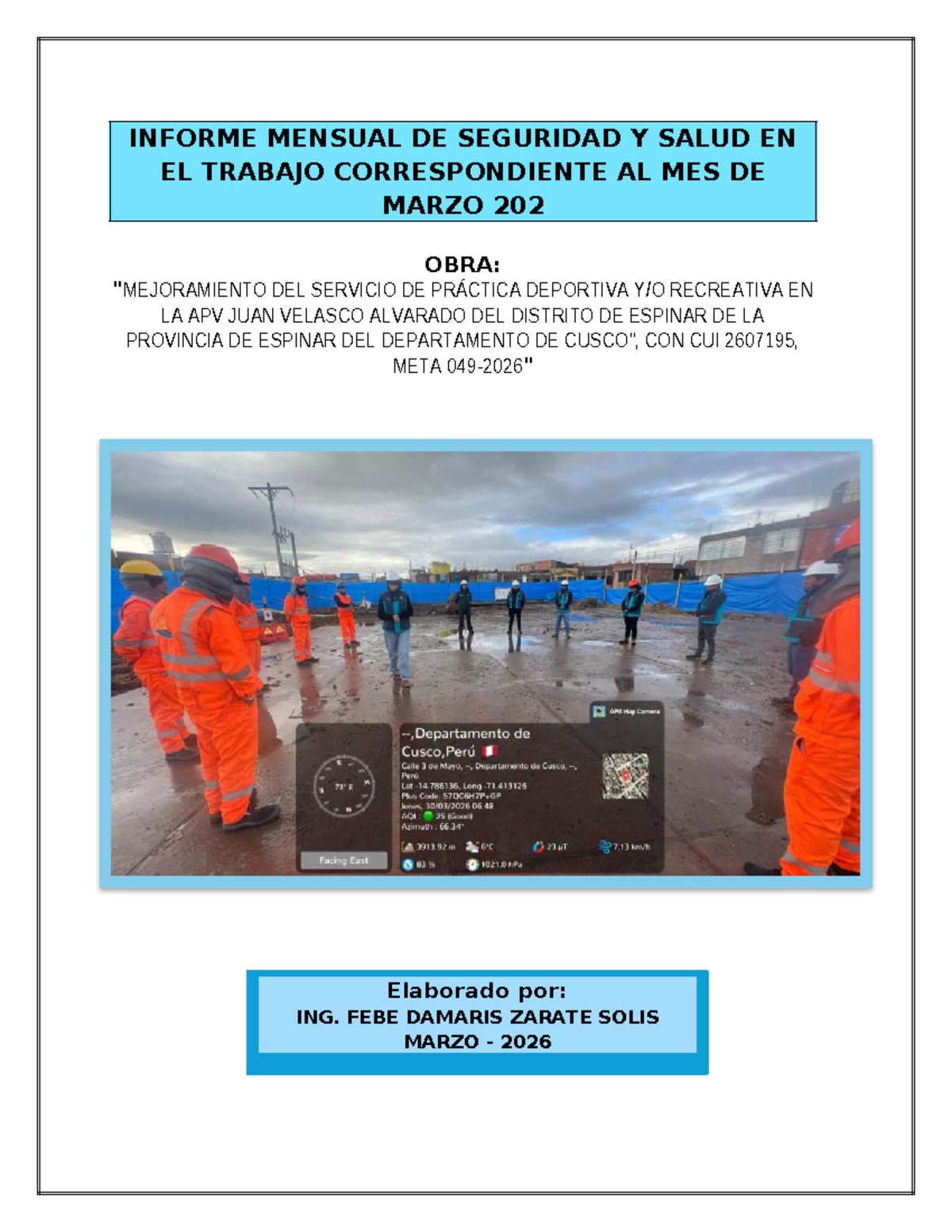 Informe Mensual de Seguridad y Salud en el Trabajo - Marzo 2026 (CUI ...