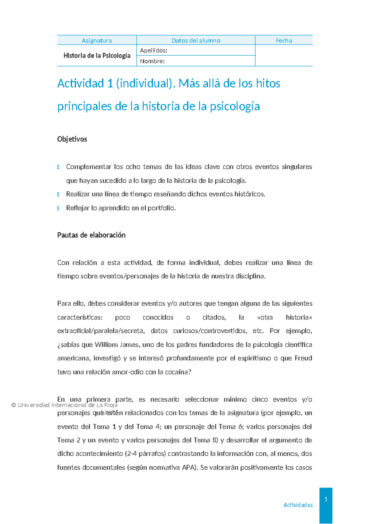Historia de la Psicología - Actividad 1 (Gpsi01) - Línea de Tiempo - Document Preview