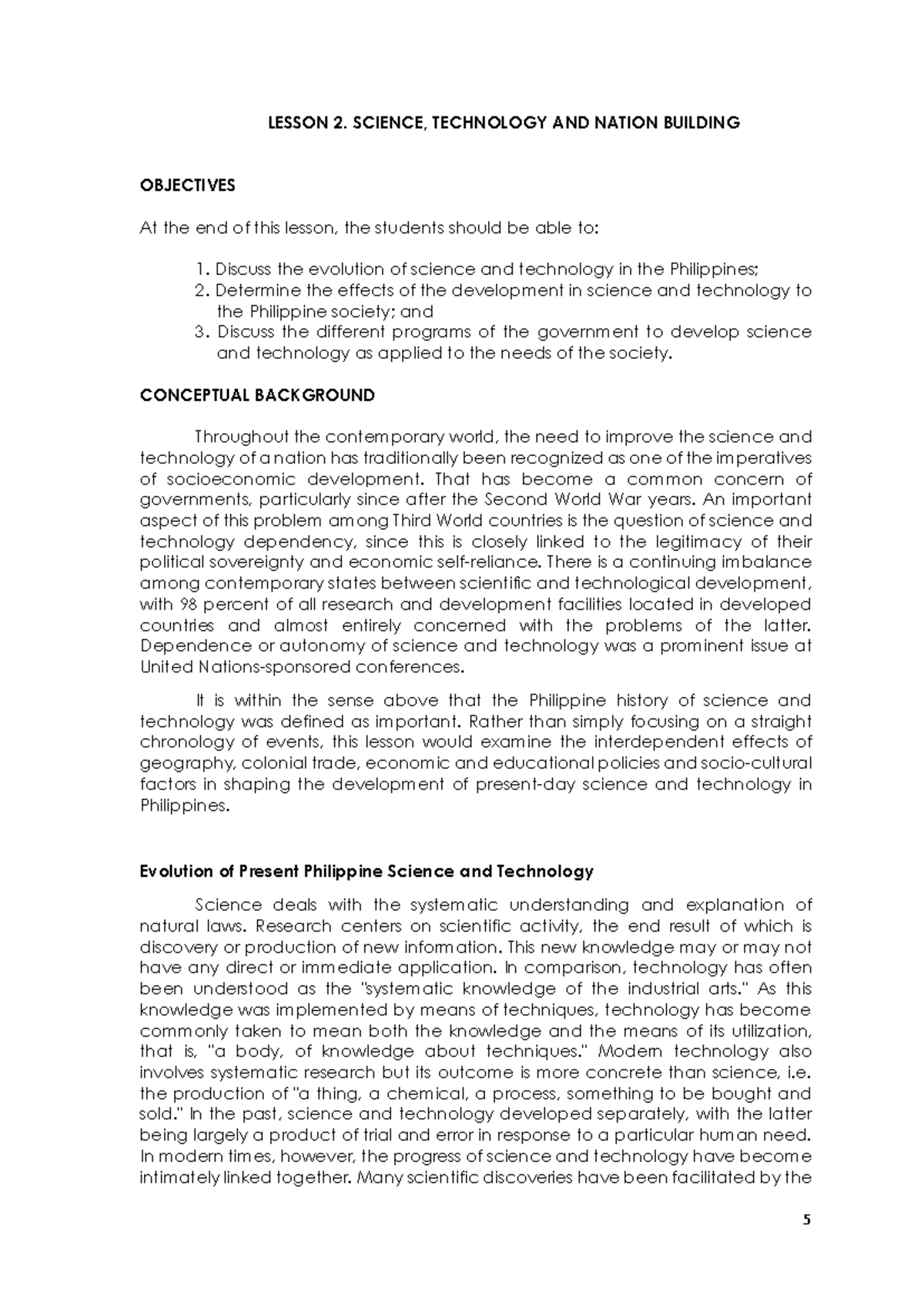 STS Lesson 2 - The Evolution of Science & Tech in the Philippines - Studocu