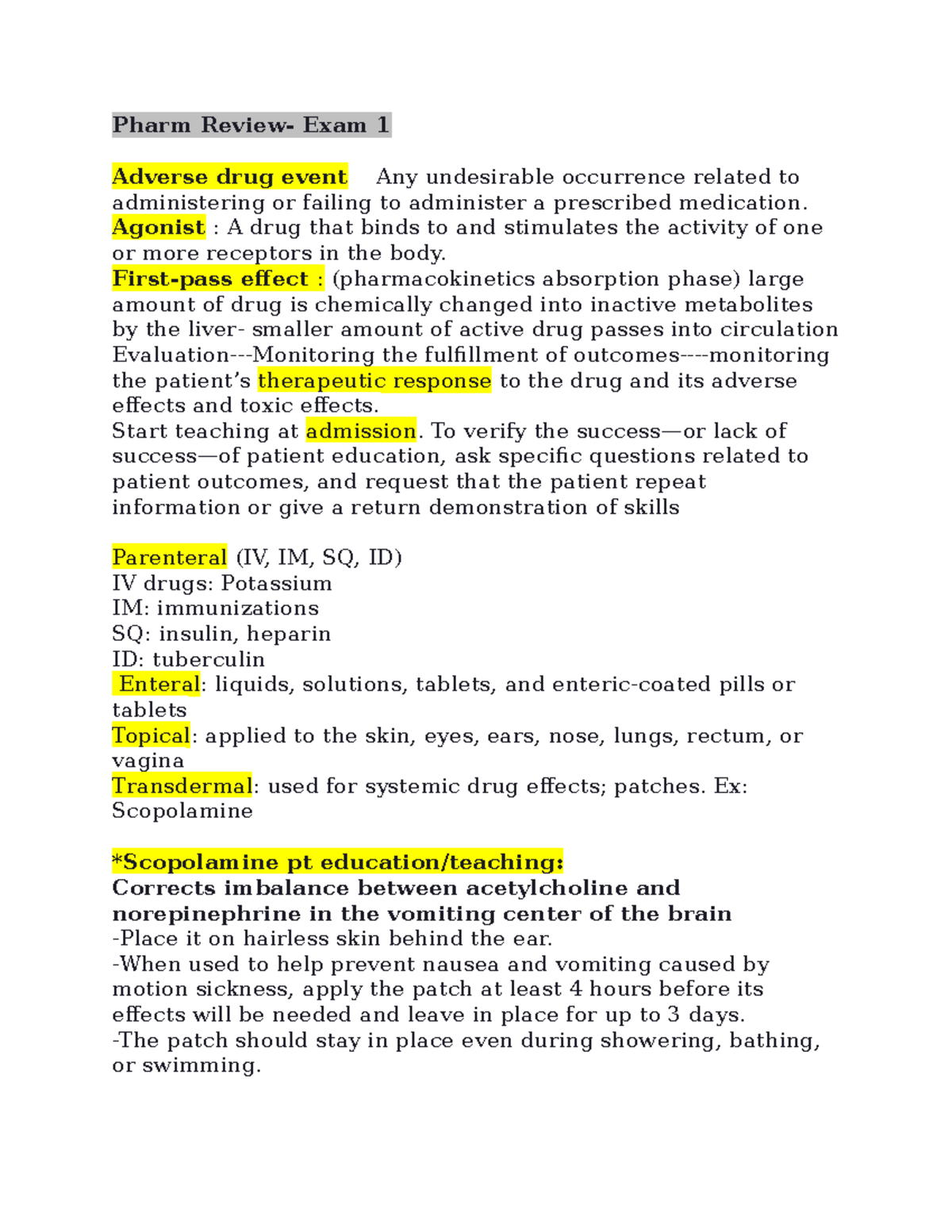 Pharm 1 Exam Review: Adverse Drug Events and Key Concepts - Studocu