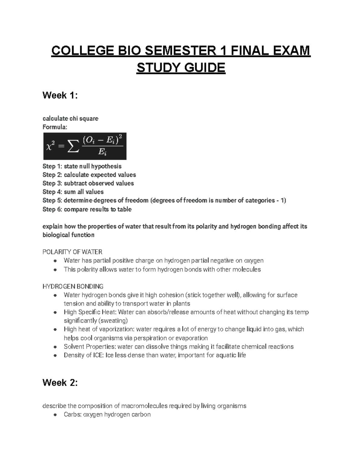 College BIO Semester 1 Final Exam Study Guide - COLLEGE BIO SEMESTER 1 ...
