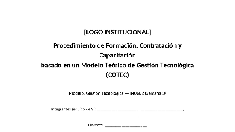 Procedimiento de Formación y Capacitación COTEC - INU602 Semana 3 - Studocu