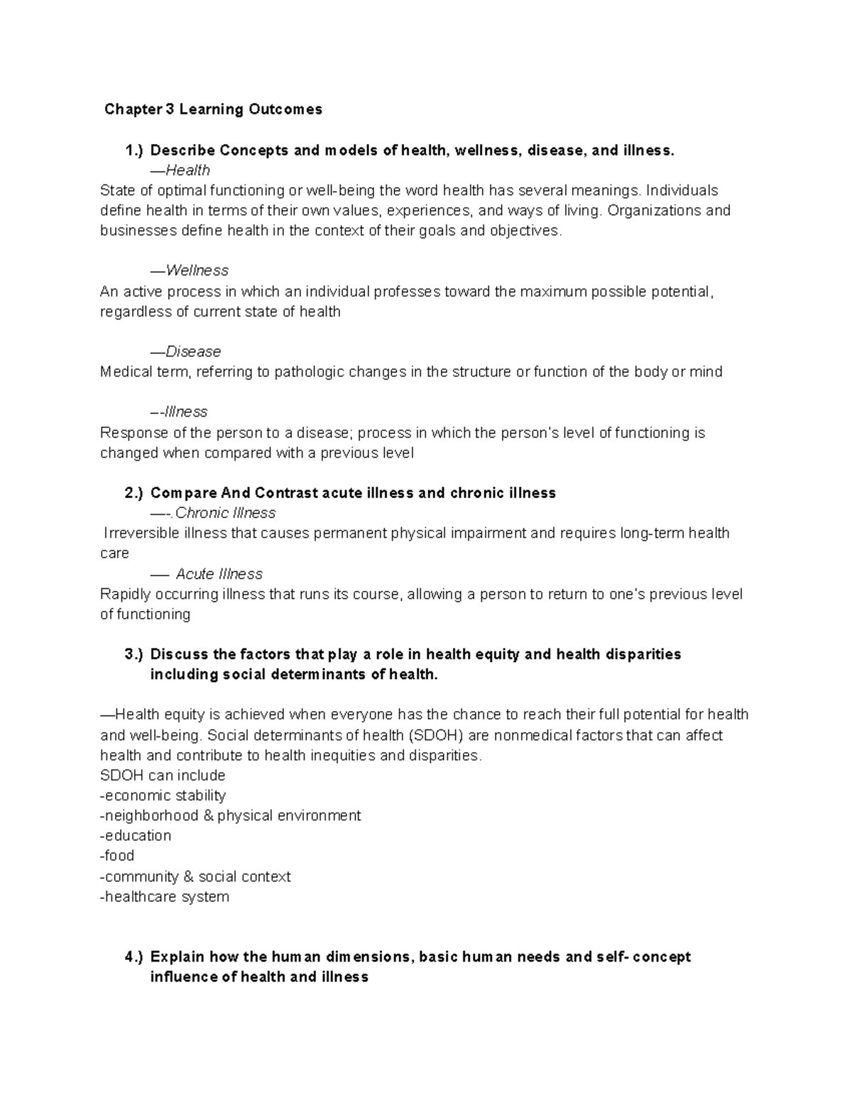 Chapter 3 Learning Outcomes & Key Terms: Health, Illness, and Equity ...