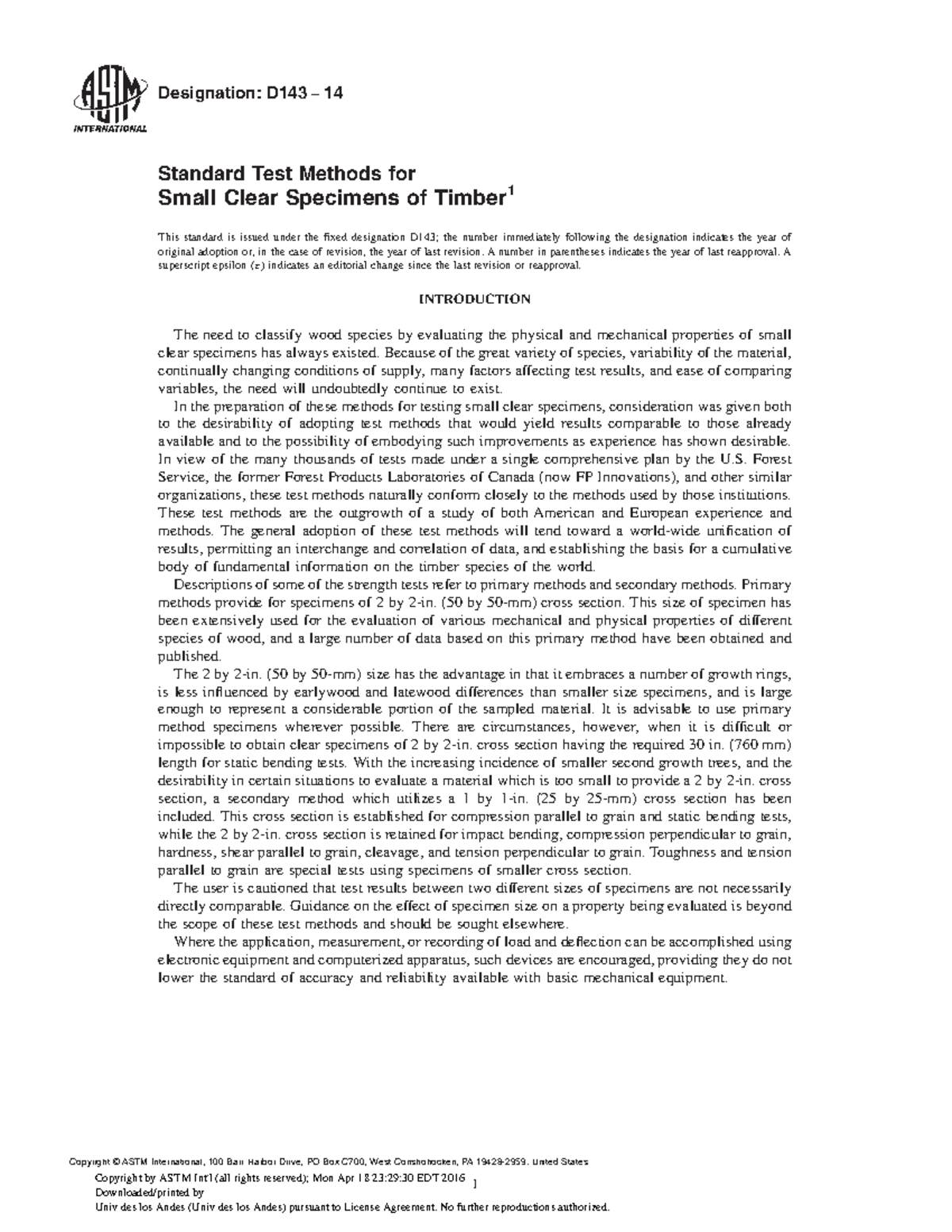 ASTM D 143: Standard Test Methods for Timber Strength Evaluation - Studocu