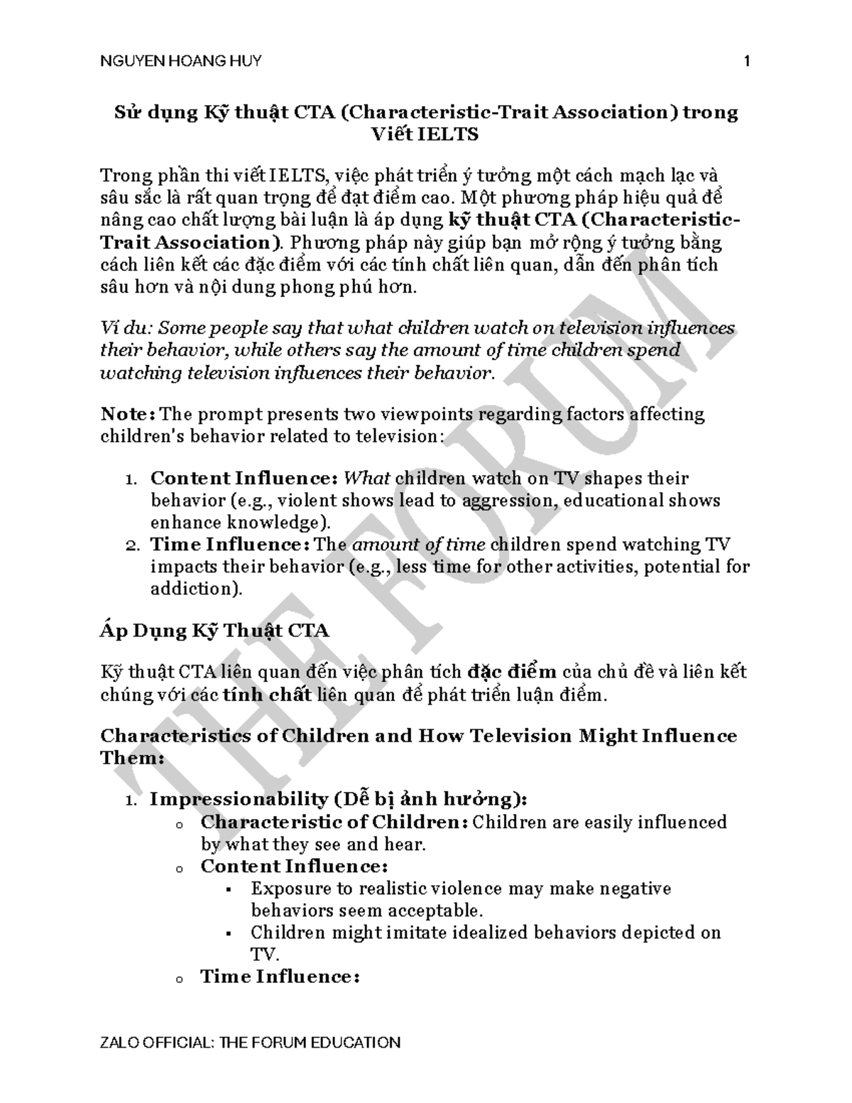 KỸ THUẬT CTA - Ứng Dụng Kỹ Thuật CTA Trong Viết IELTS - Studocu