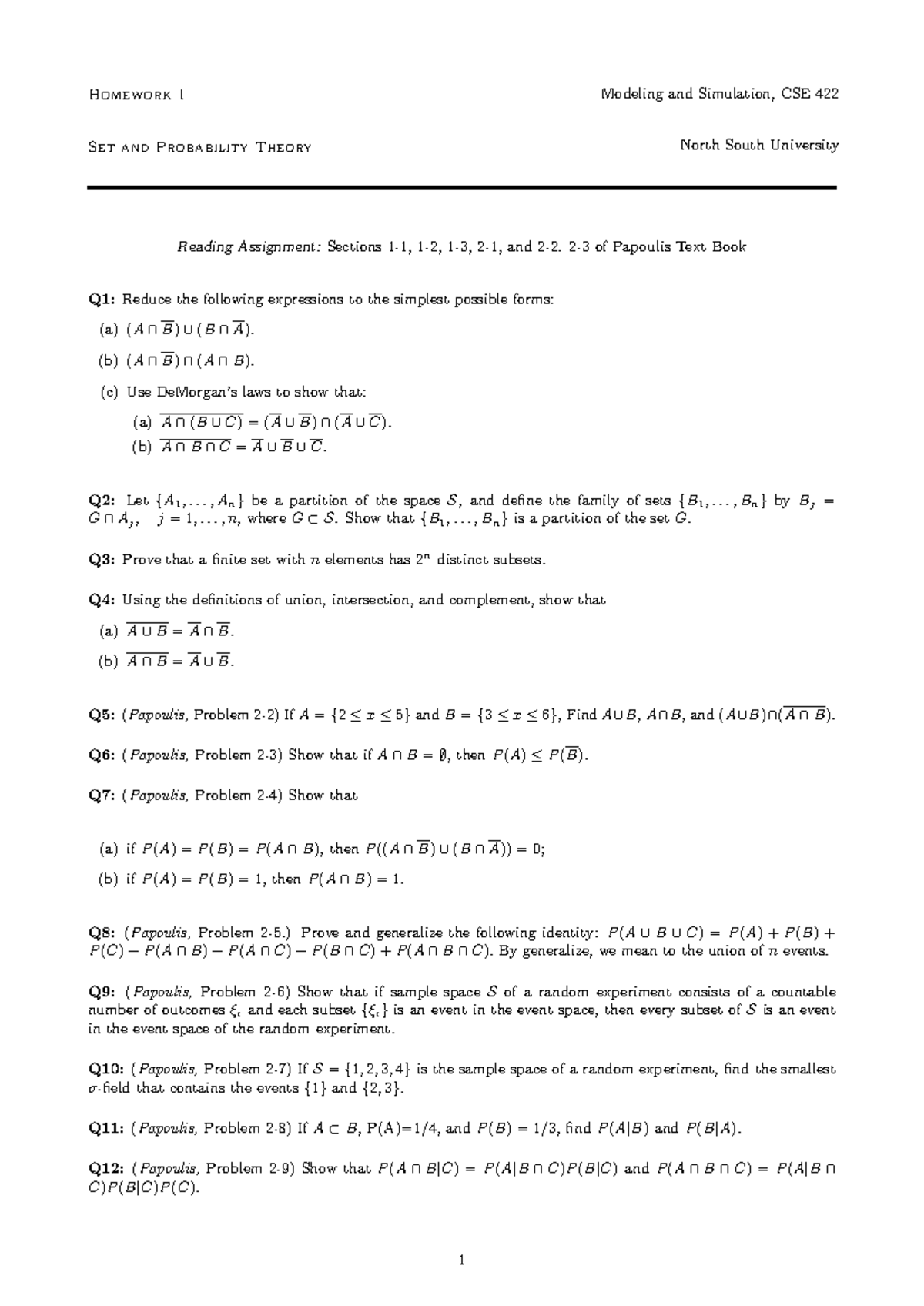 CSE 422 Homework 1: Modeling and Simulation in Probability Theory - Studocu