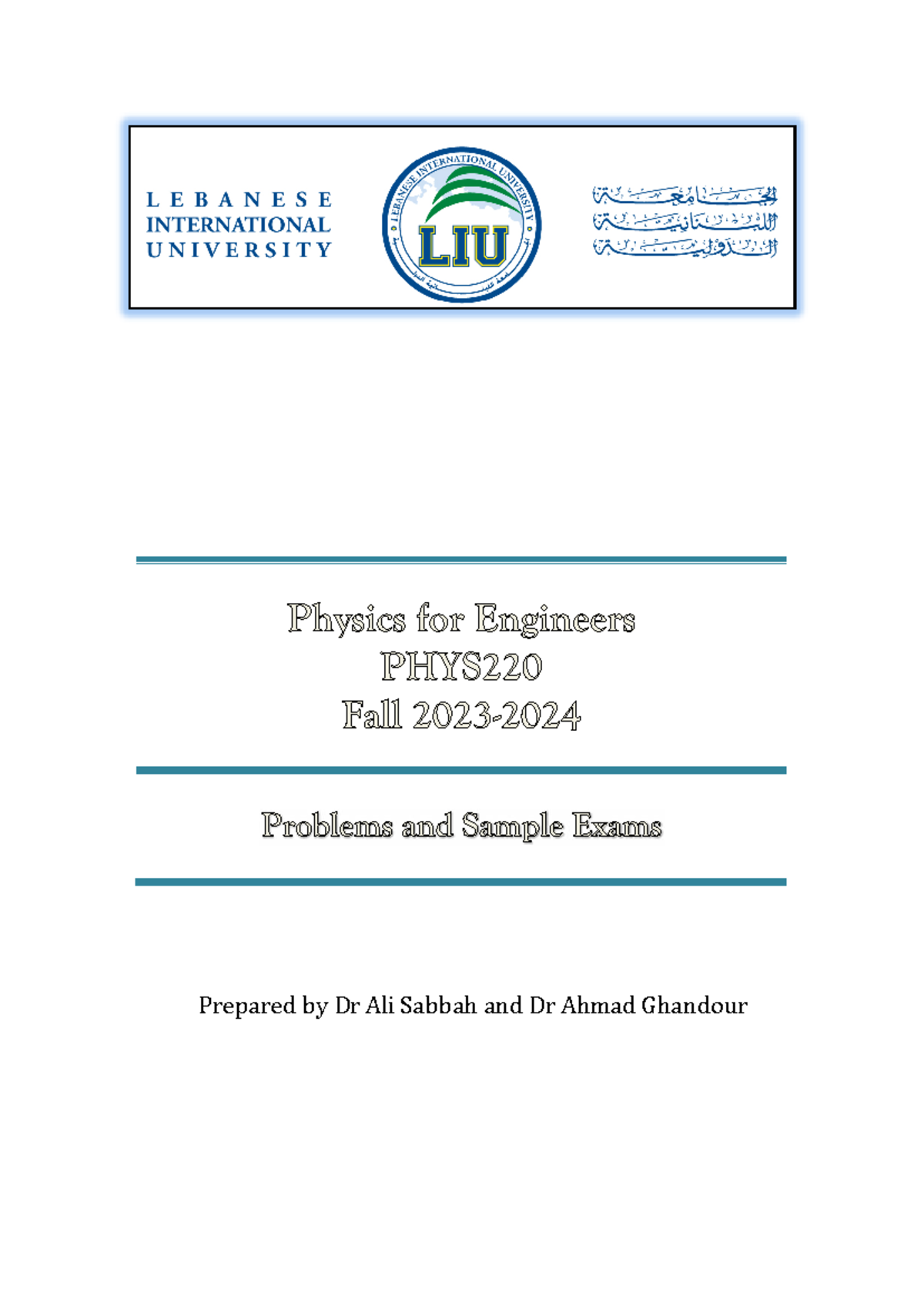 PHYS220 Problems and Sample Exams Solutions for Spring 2024-2025 - Studocu