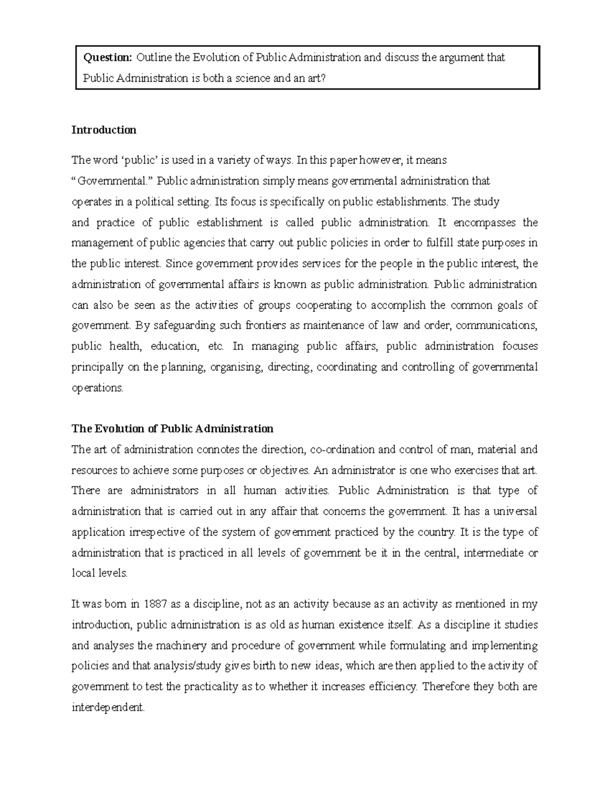 Evolution of Public Administration as a Sub Discipline - BA LLB (HONS ...