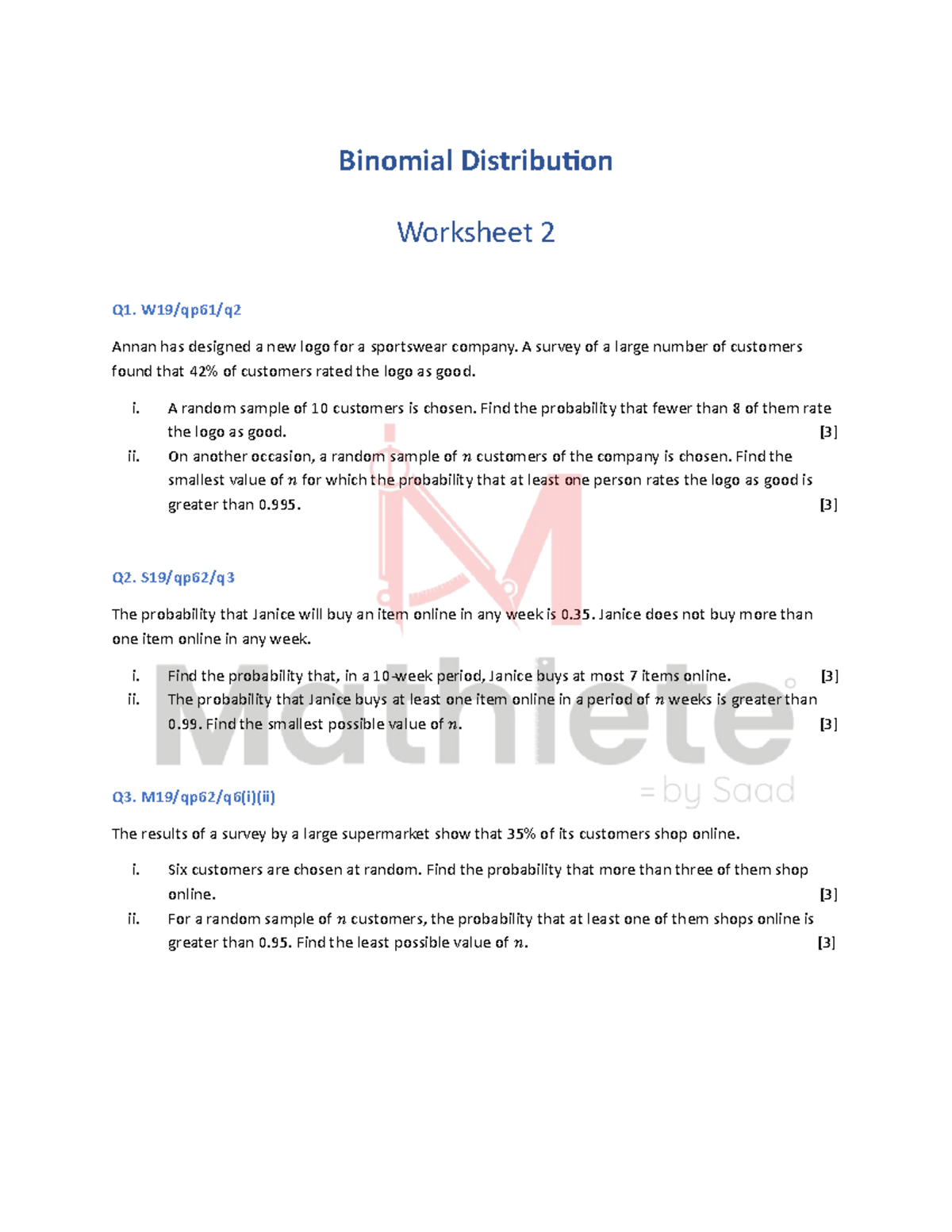 Binomial Distribution Worksheet 2: Probability Problems and Solutions ...