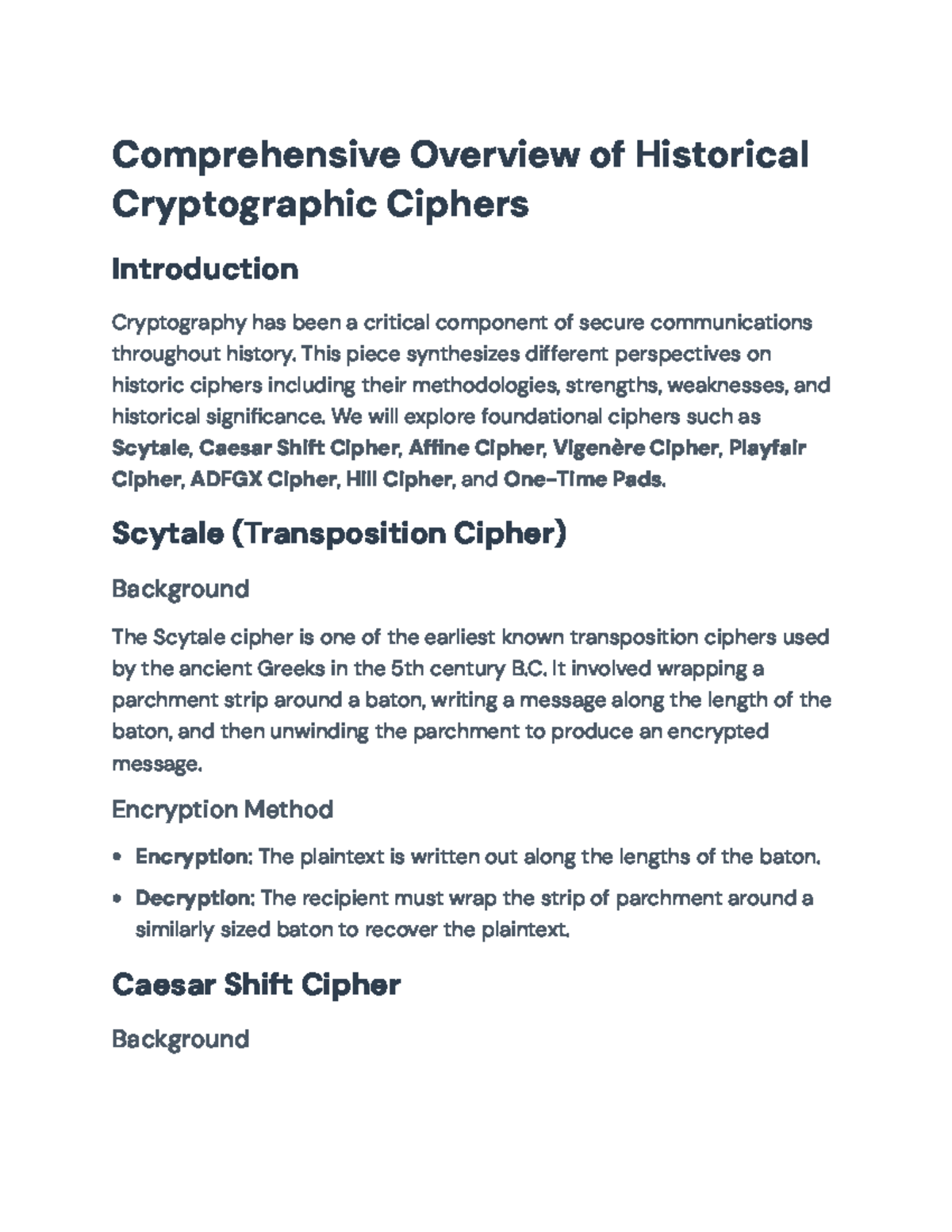 Comprehensive Overview of Historical Cryptographic Ciphers ...