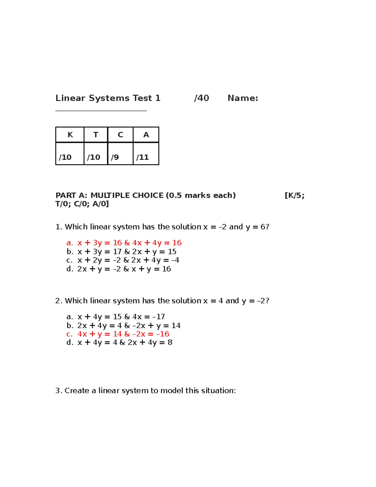 MPM2D Linear Systems Quiz 1 - Unit 1 Assessment - Studocu