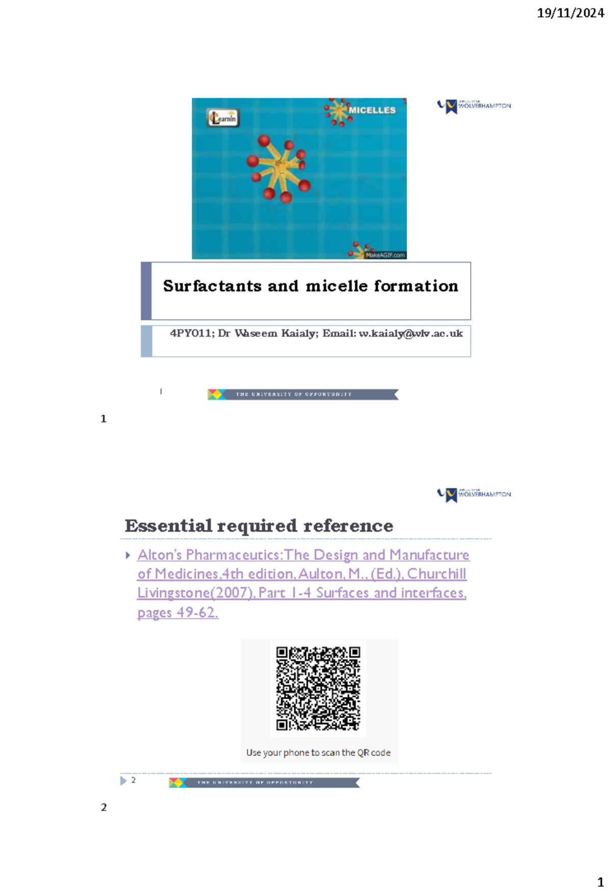 Surfactants and Micelle Formation - 4PY011 Lecture Notes - Surfactants ...