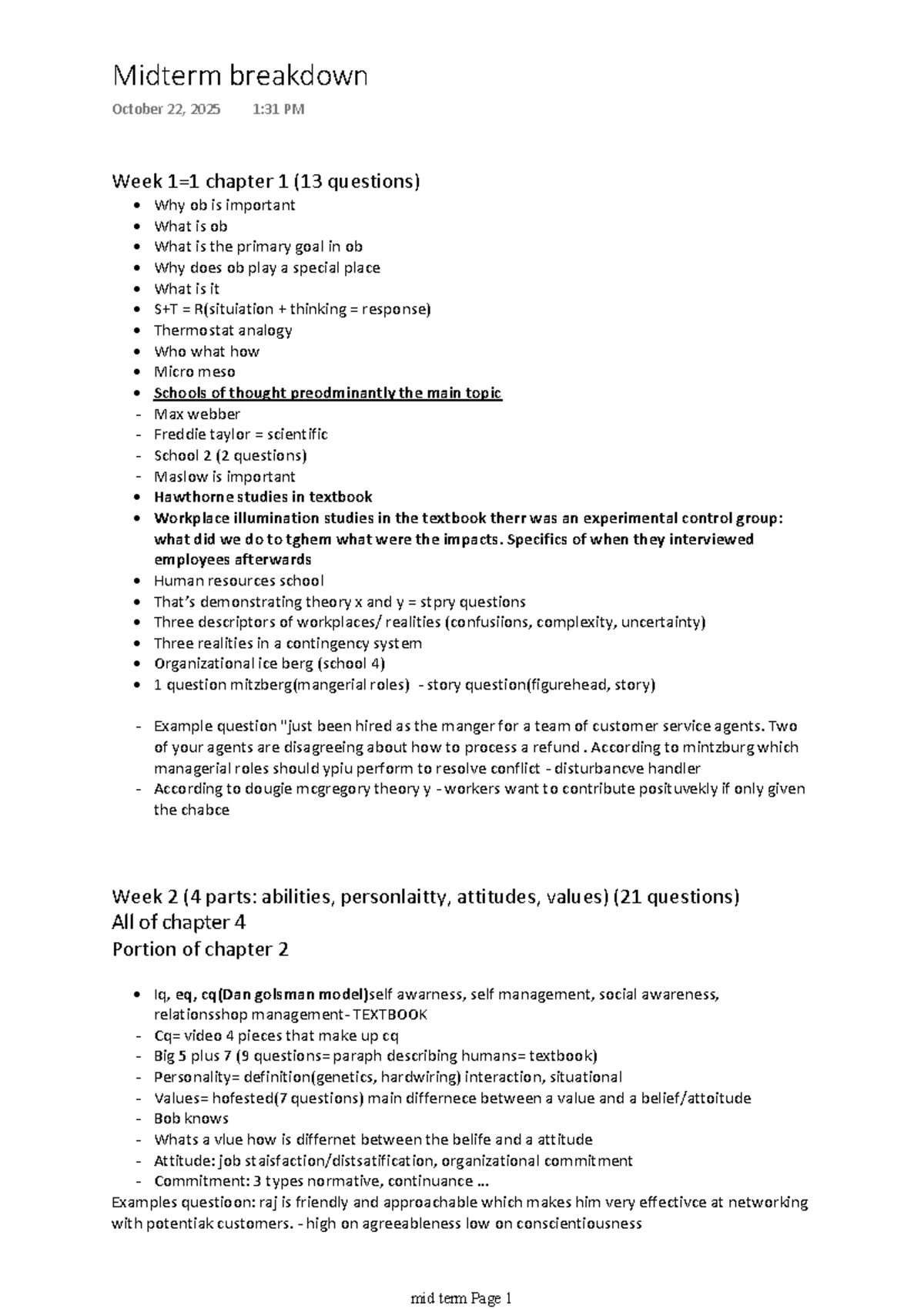OB Midterm Breakdown: Key Concepts & Questions (Oct 2025) - Studocu
